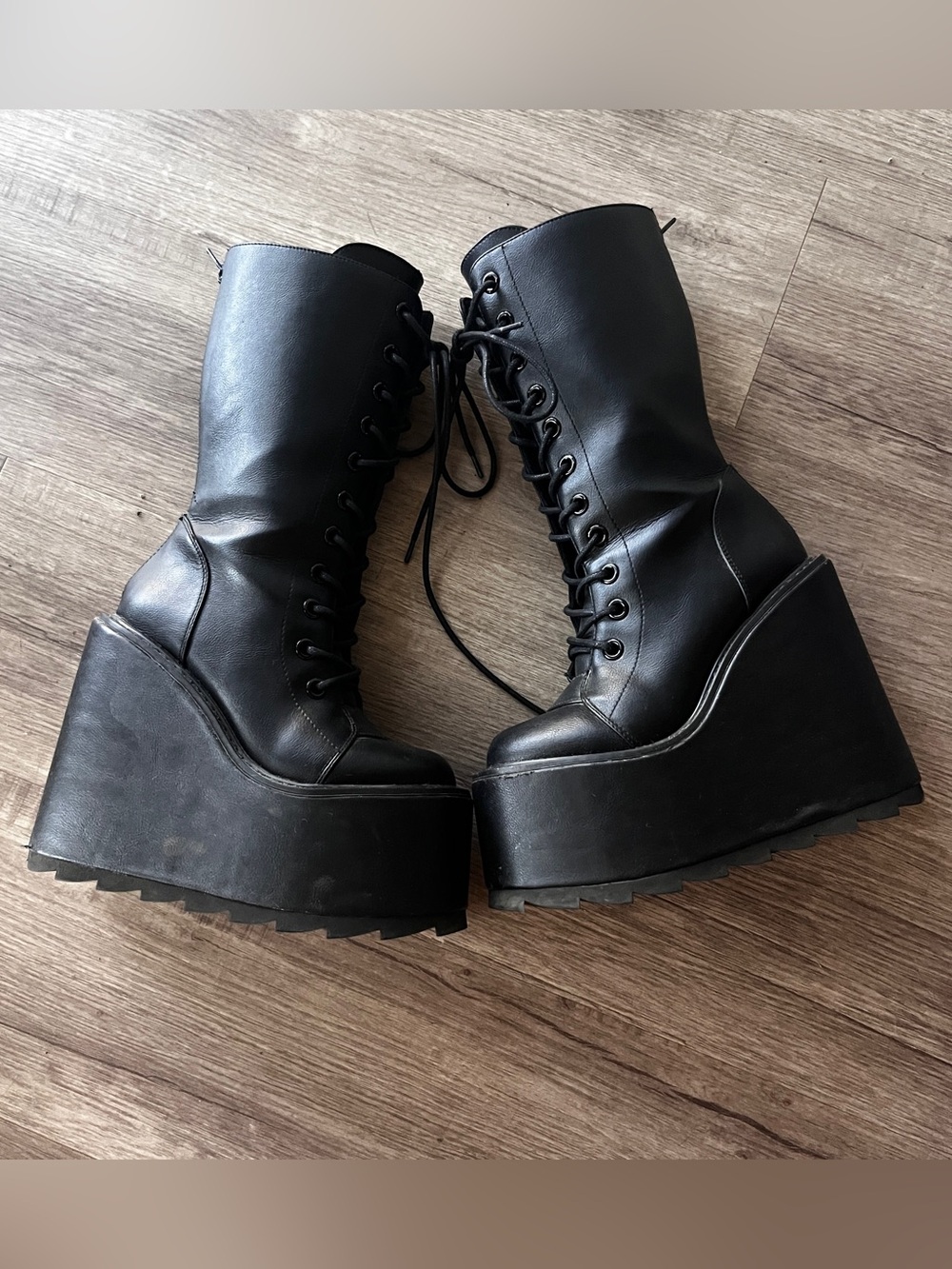 Black Dune Lace-Up Platform Boots by YRU